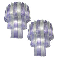 Pair Italian Ametista and Ice Glass Chandeliers by Valentina Planta, Murano