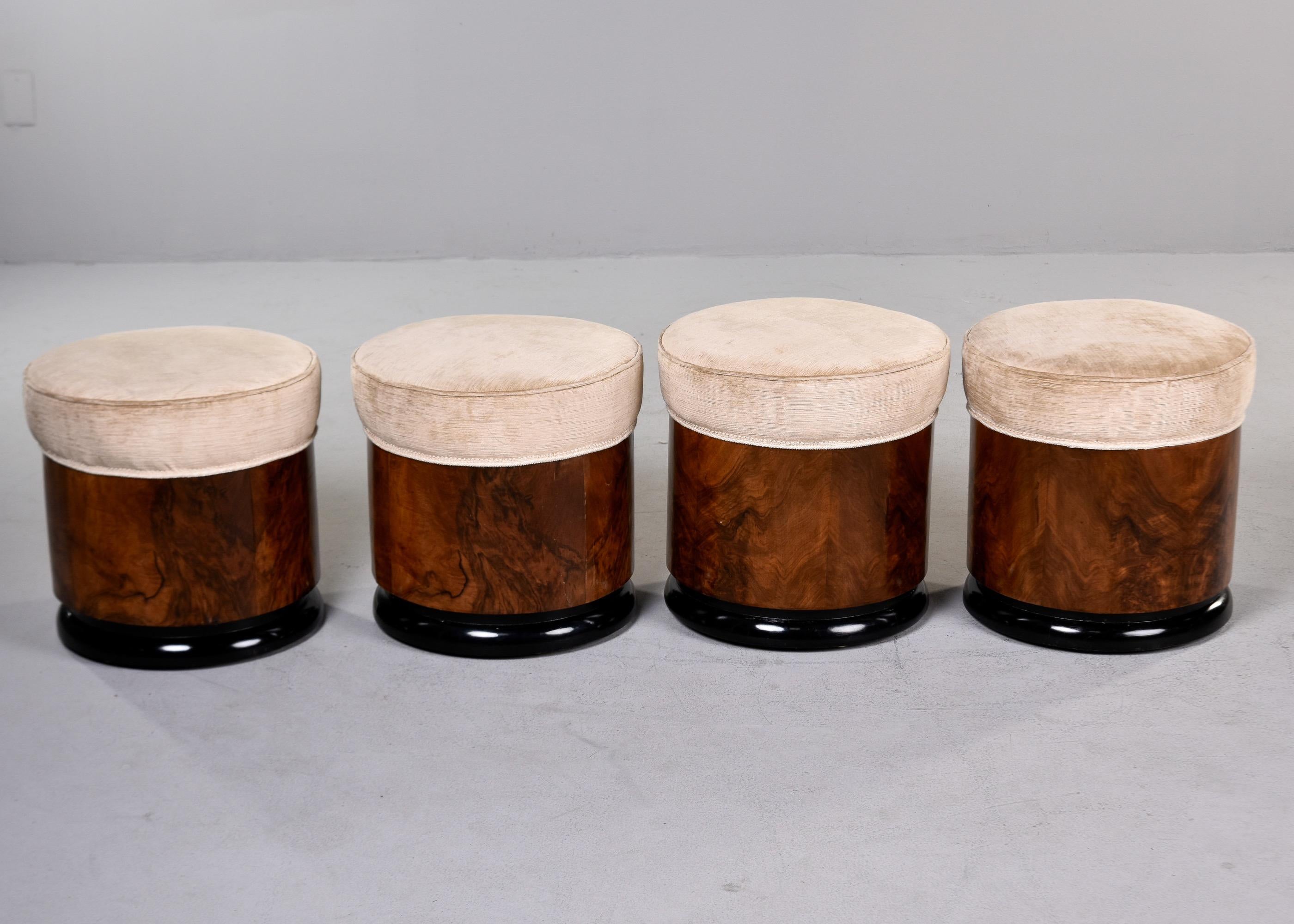Pair Italian Art Deco Walnut Stools with Upholstered Seats For Sale 5
