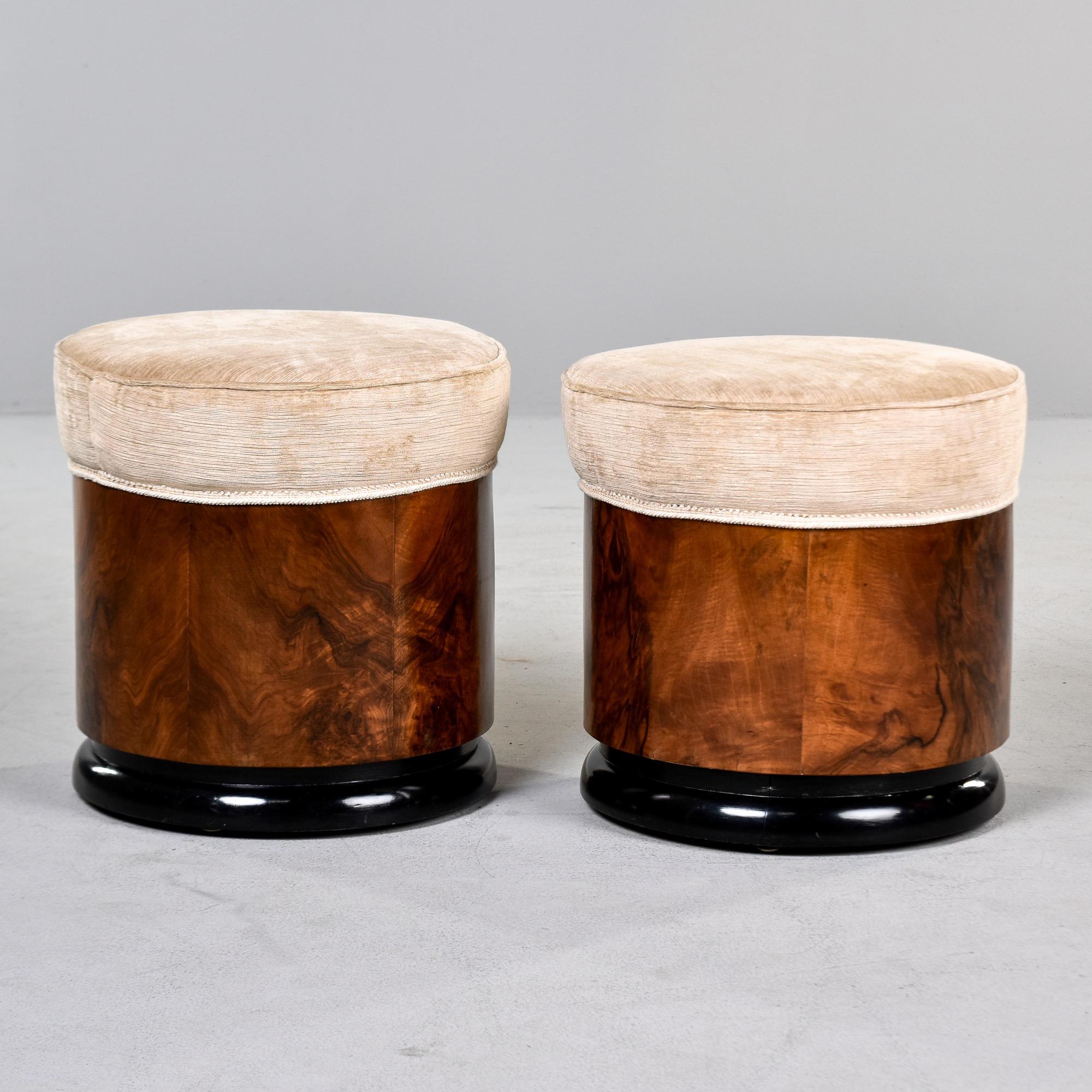 20th Century Pair Italian Art Deco Walnut Stools with Upholstered Seats For Sale