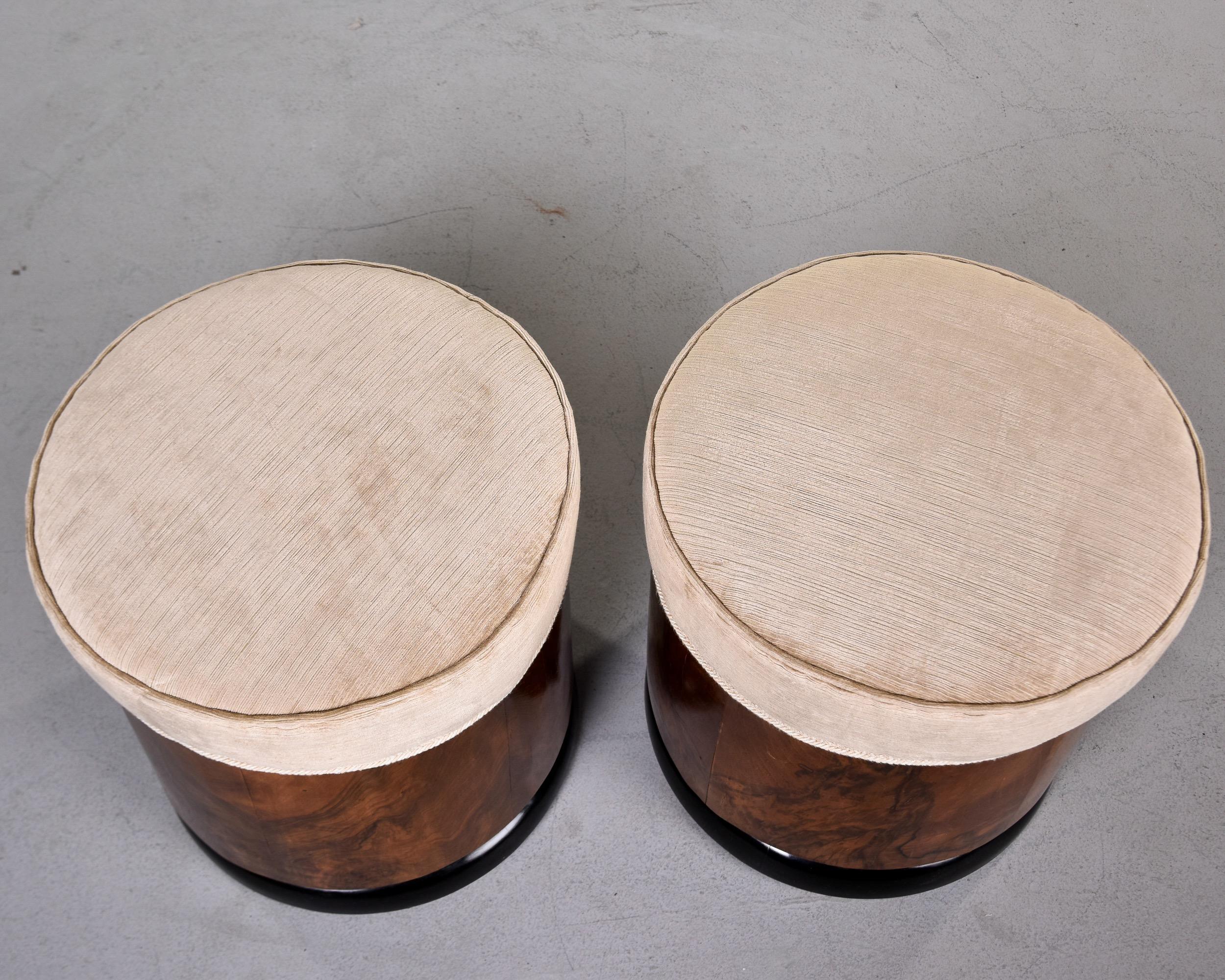 Pair Italian Art Deco Walnut Stools with Upholstered Seats For Sale 3