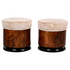 Paar italienische Art-Déco-Hocker aus Nussbaumholz mit gepolsterten Sitzen