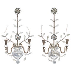 Pair of Italian Banci Glass and Silver Gilt Wall Sconces, circa 1950