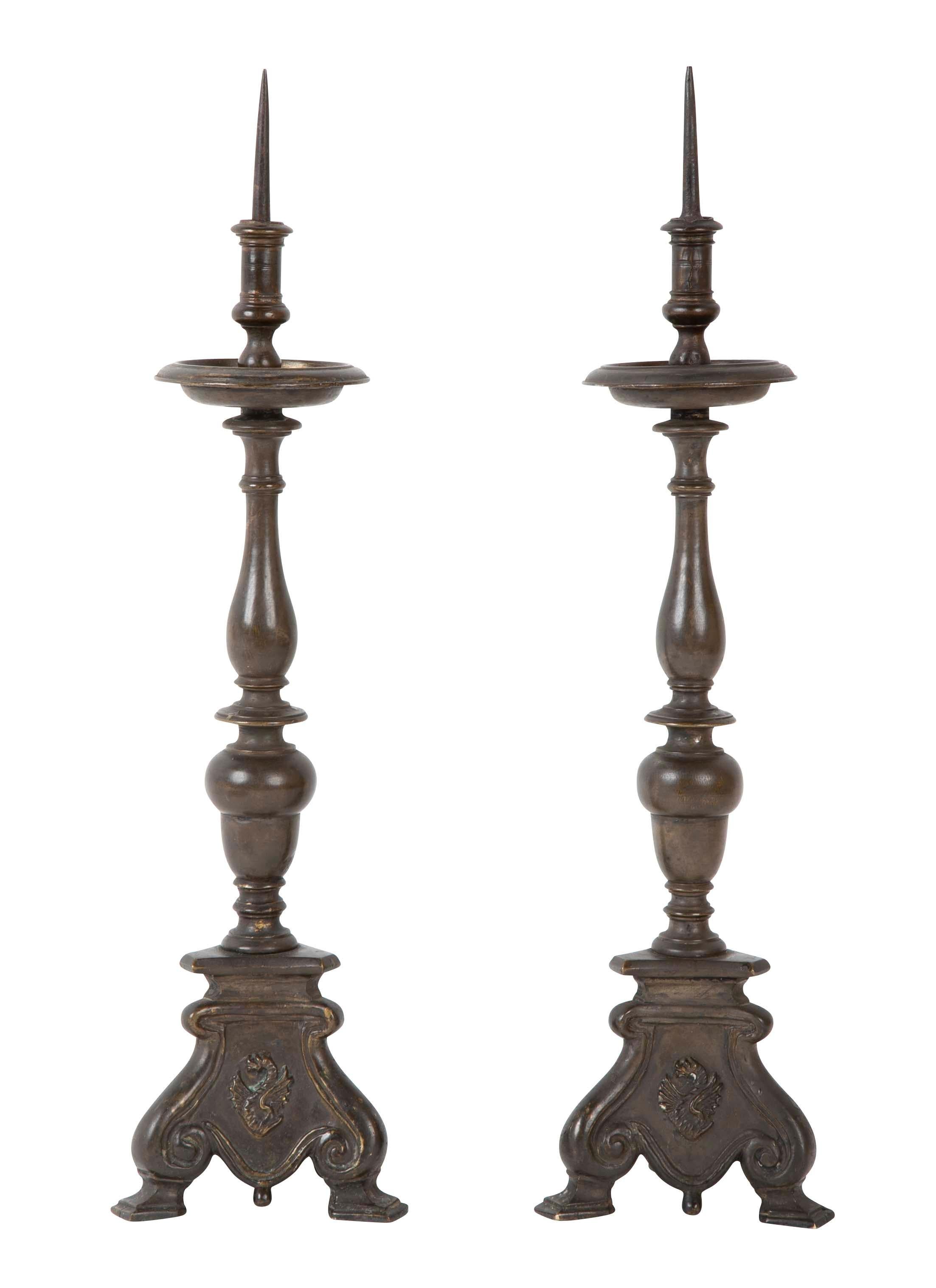 Pair of Italian Baroque Bronze Candlesticks 5
