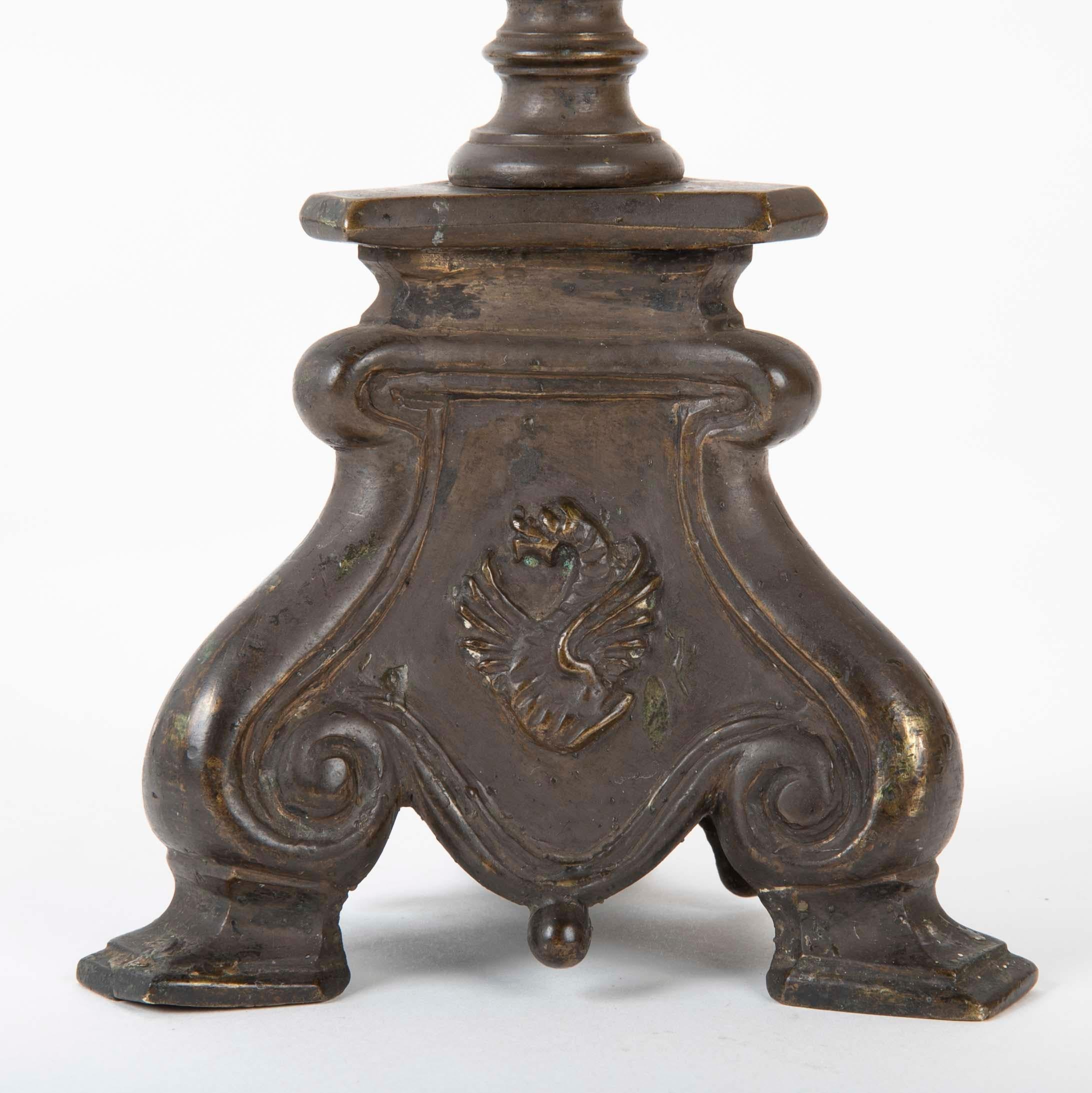 18th Century Pair of Italian Baroque Bronze Candlesticks