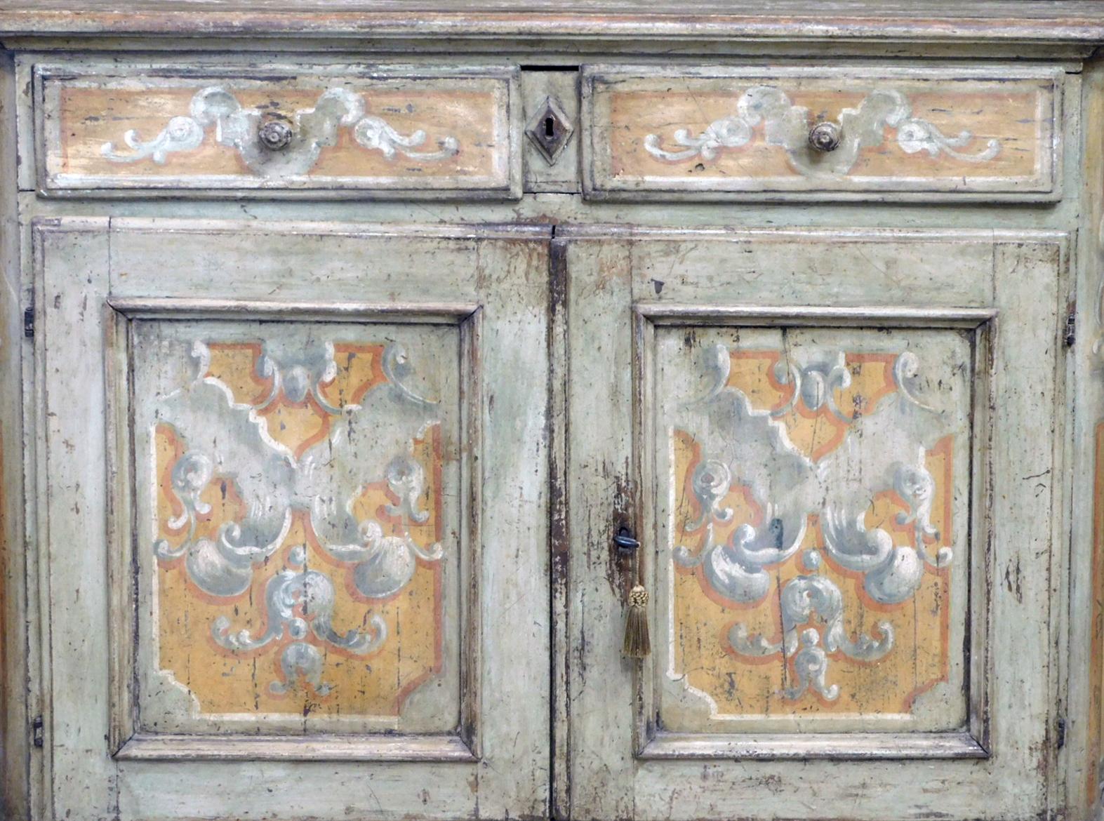Pair of Italian Baroque Polychrome Painted Credenzas 1