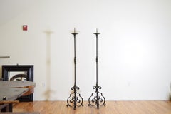 Pair Italian Baroque Revival Wrought Iron & Bronze Torcheres, 2nd half 19th cen.