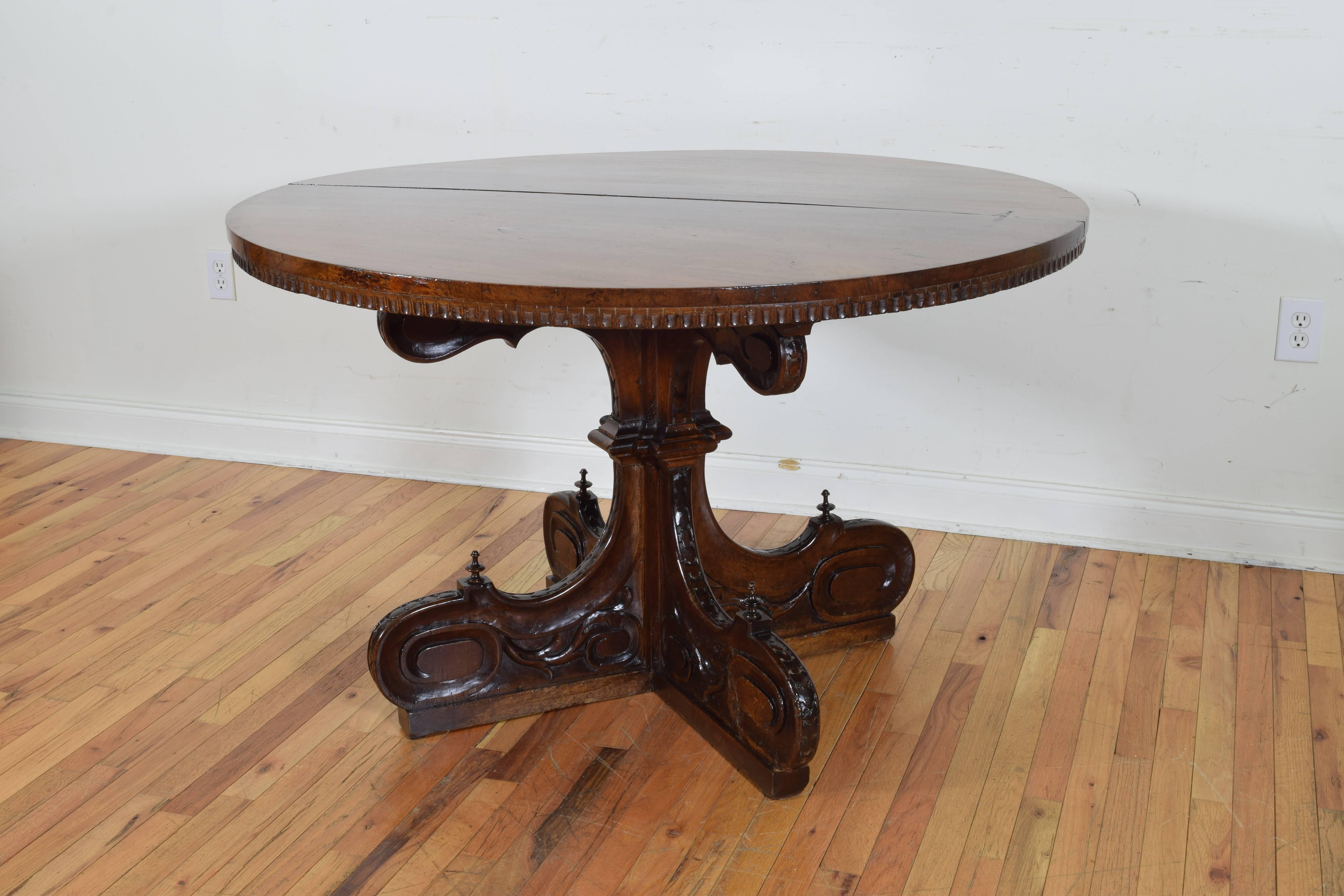 Walnut Pair of Italian Baroque Style Demilune Console Tables a Forming Round Table