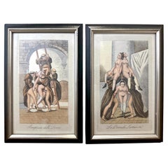 Pareja de grabados eróticos de estilo barroco italiano de monjes y monjas comprometidos