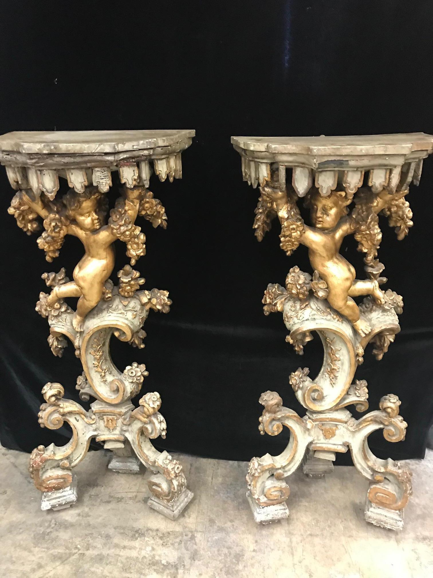 Pair of Italian Baroque Style Planter Pedestals, 19th Century 5