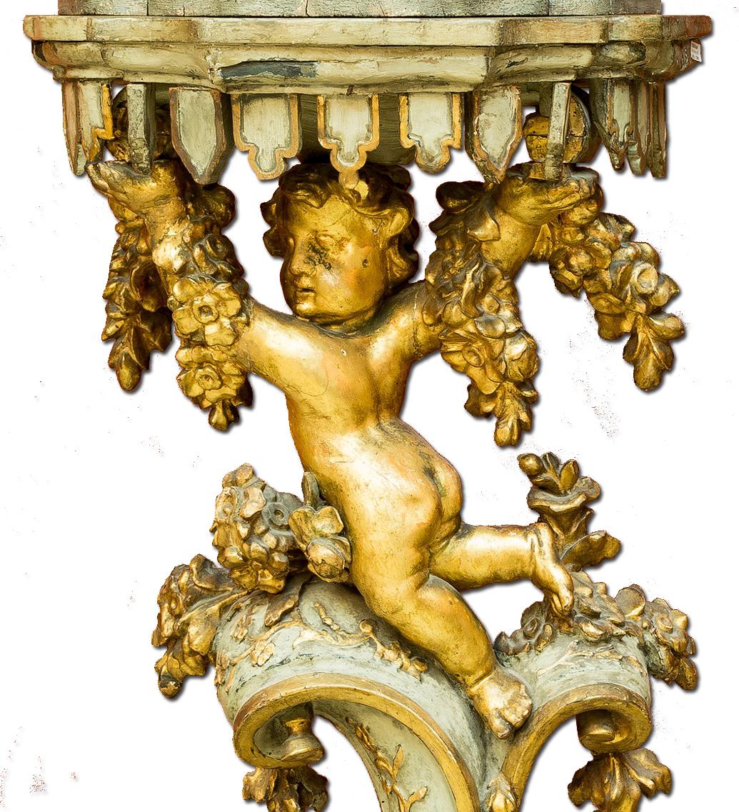 Wood Pair of Italian Baroque Style Planter Pedestals, 19th Century
