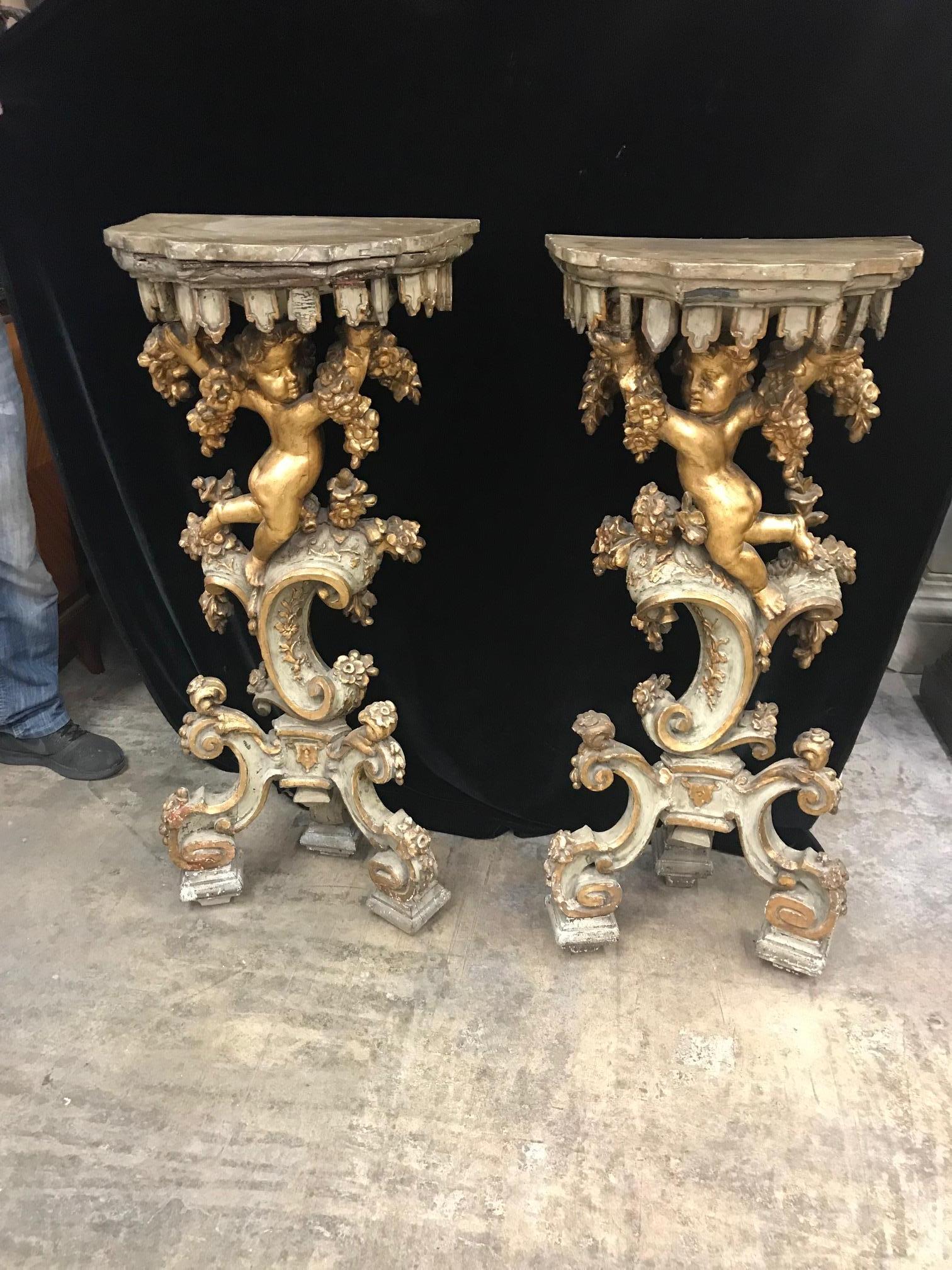 Pair of Italian Baroque Style Planter Pedestals, 19th Century 3