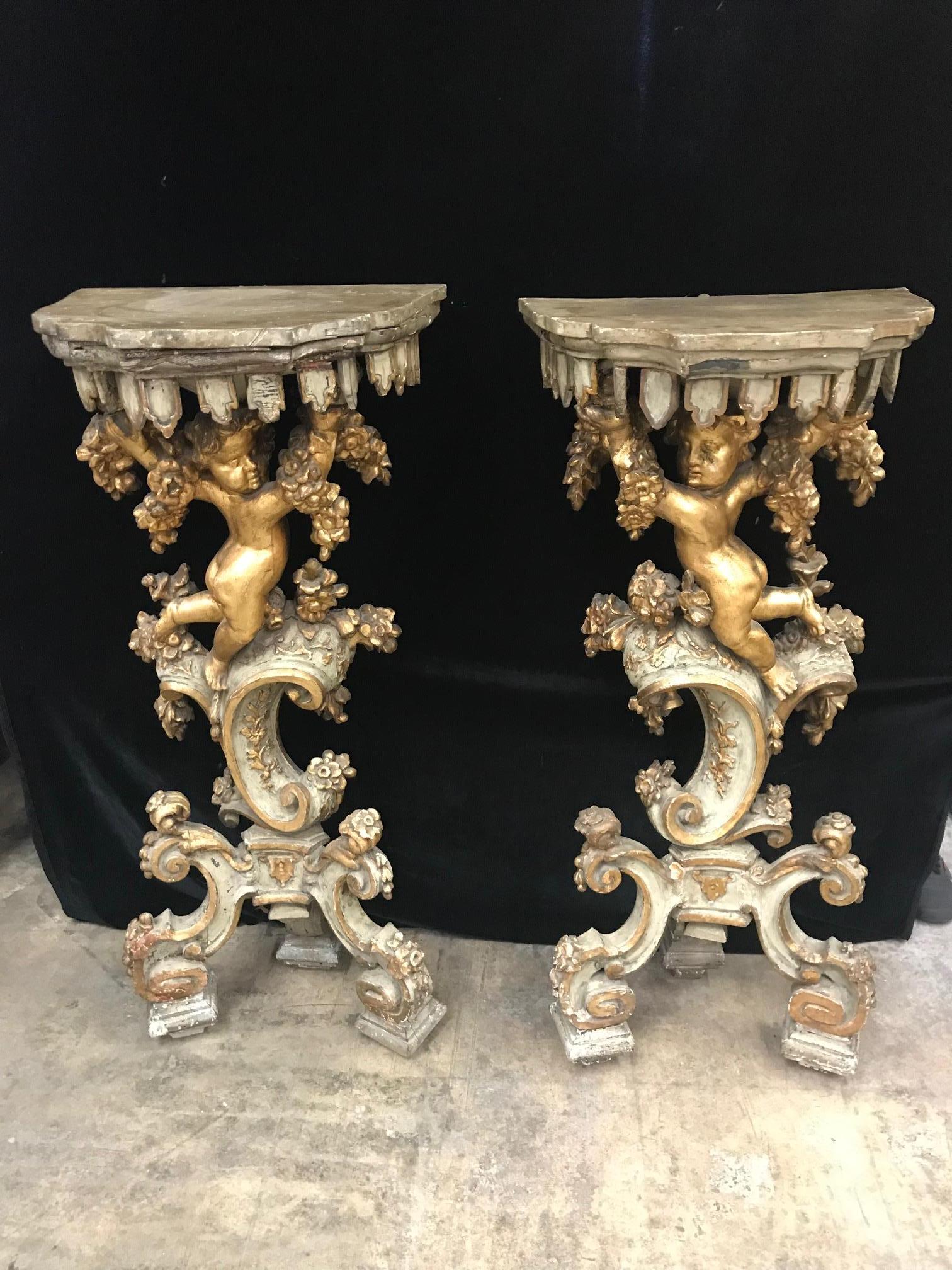 Pair of Italian Baroque Style Planter Pedestals, 19th Century 4