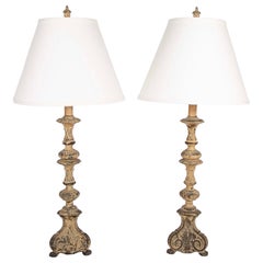 Paire de lampes de table en laiton peint en blanc, de style baroque italien
