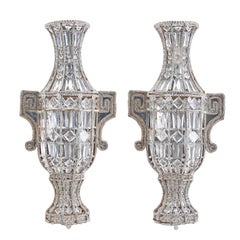 Pair of Italian Beaded Facet Cut Crystal Urn Shaped Wall Sconces, circa 1960