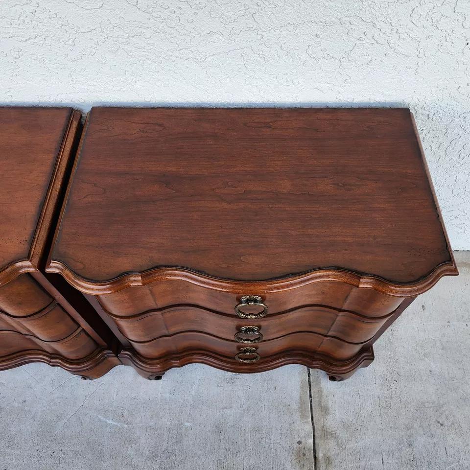 Wood Pair Italian Bedside Chests Nightstands by CENTURY FURNITURE For Sale