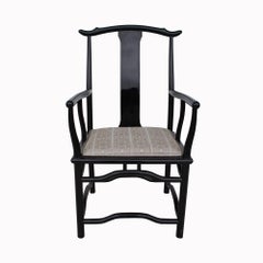 Pair Italian Black Lacquer Chin Hua Arm Chairs