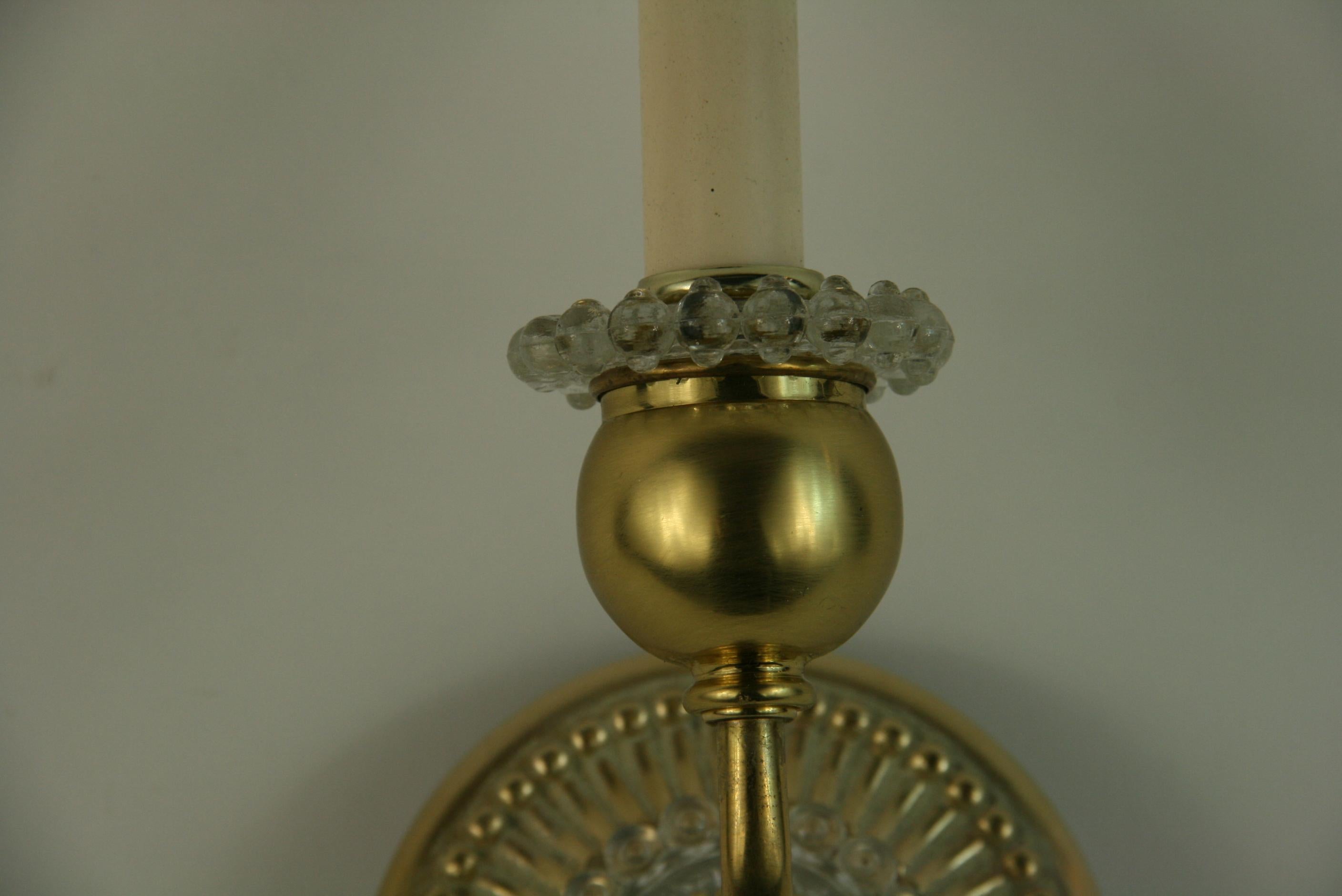 Pair of Italian Mid Century Brass and Bubble Glass Single Light Sconces In Good Condition In Douglas Manor, NY