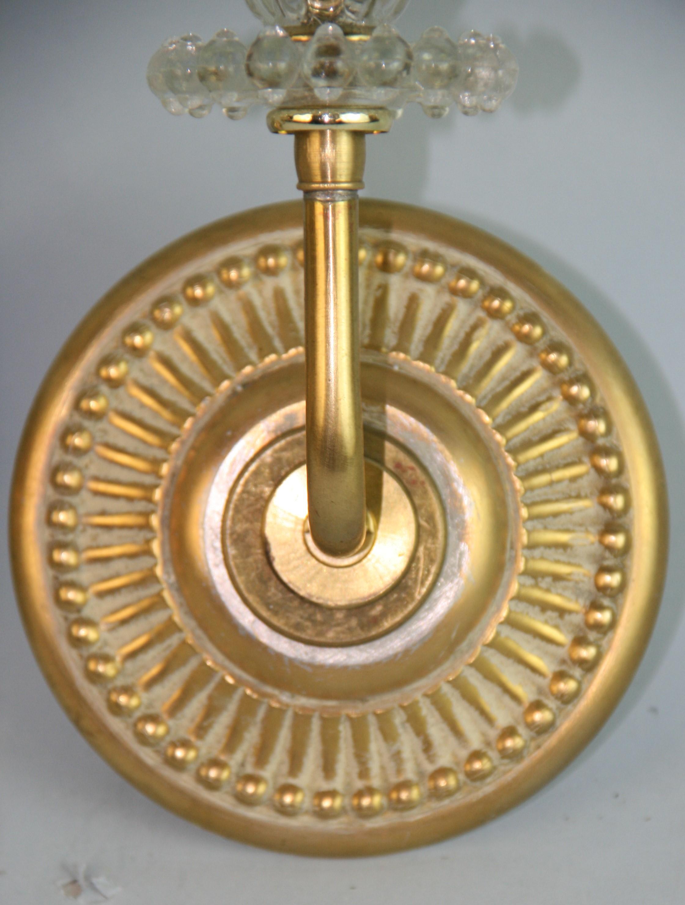 Pair Italian Brass and Glass Sconces 1