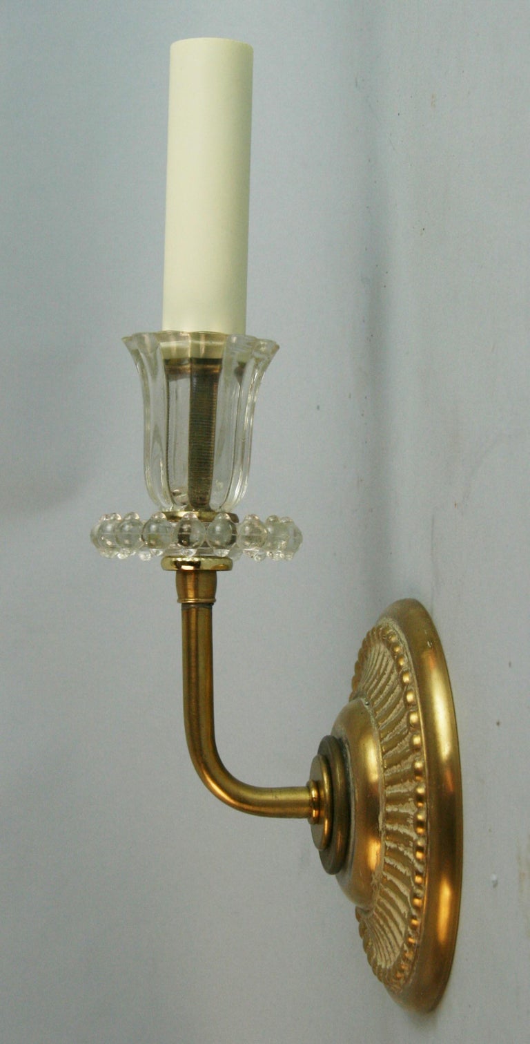 Pair Italian Brass and Glass Sconces For Sale 2