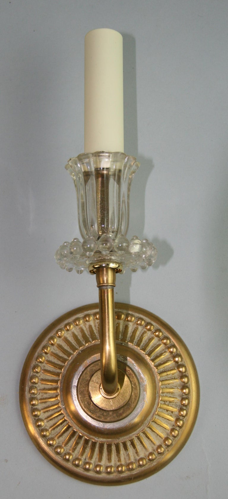 Pair Italian Brass and Glass Sconces For Sale 3