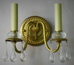 Italian Brass and Murano Teardrop Two Light Sconces Priced Per  Pair