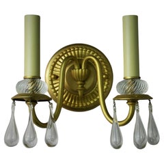 Italienisches Messing und Murano Teardrop Zwei Lights Wandleuchter Preis pro  Paar