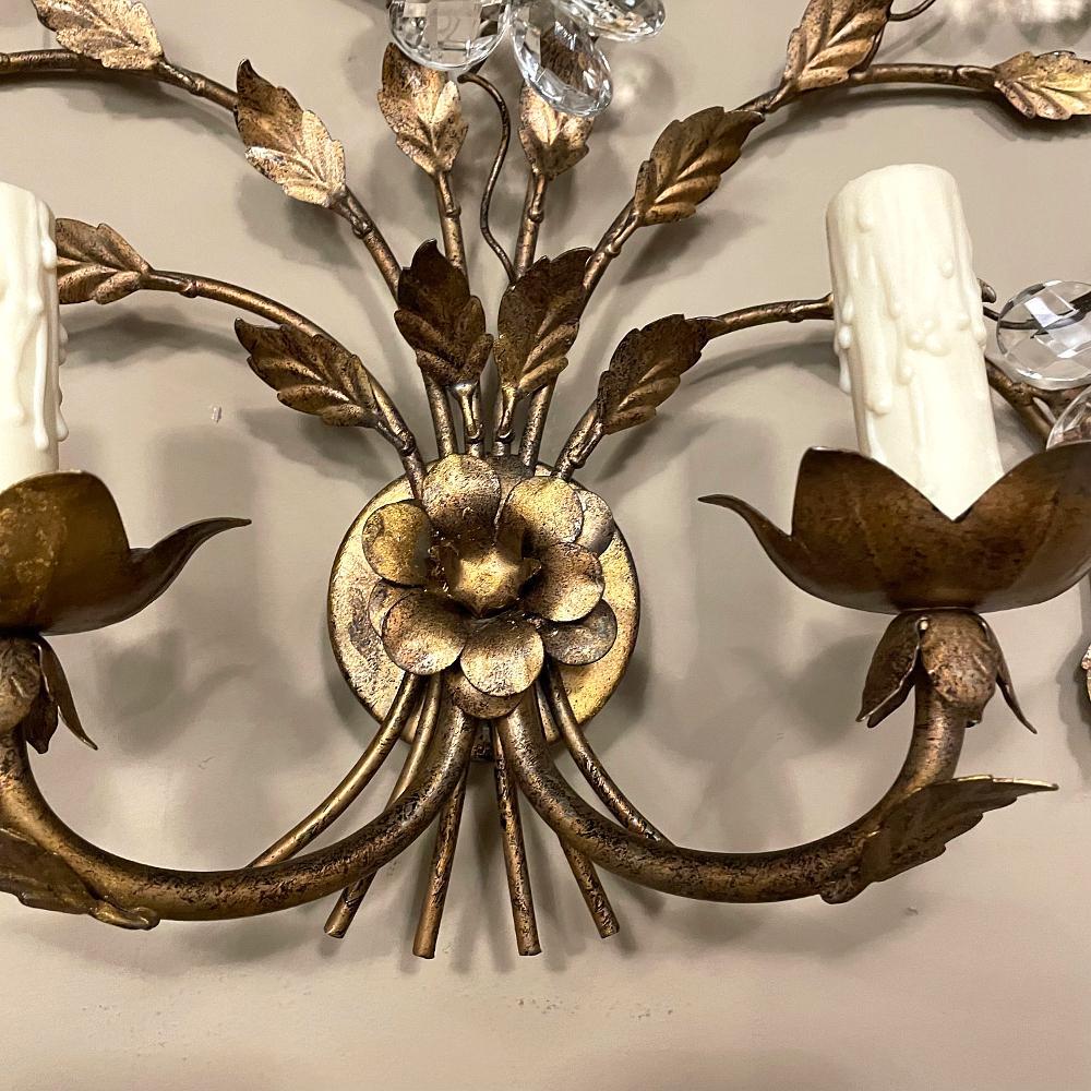 Pair Italian Brass & Crystal Wall Sconces For Sale 5