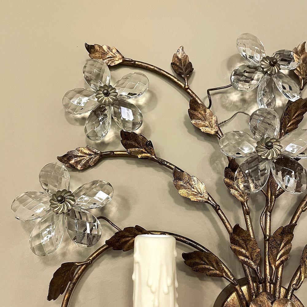 Pair Italian Brass & Crystal Wall Sconces For Sale 8