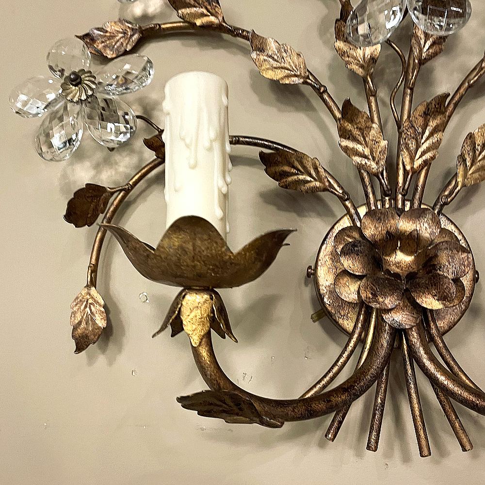 Pair Italian Brass & Crystal Wall Sconces For Sale 9