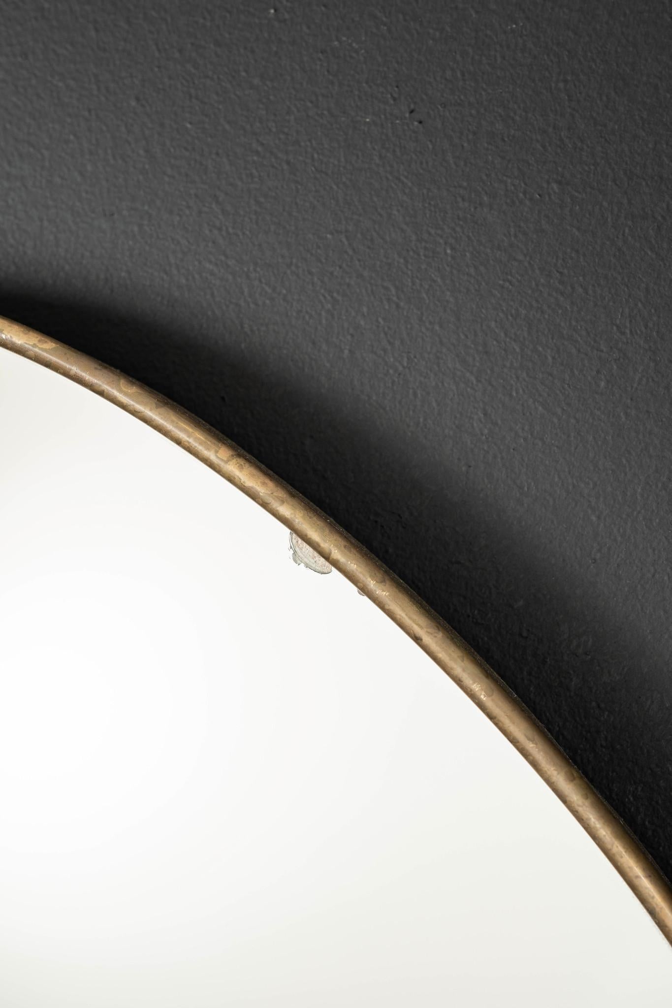 Mid-Century Modern Pair Italian Brass Oval Mirrors For Sale