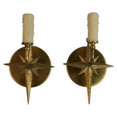 Pair Italian Brass Star Sconces