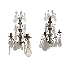 Pair, Italian Bronze and Crystal 4-Light Candle Sconces, Inquire for Wiring