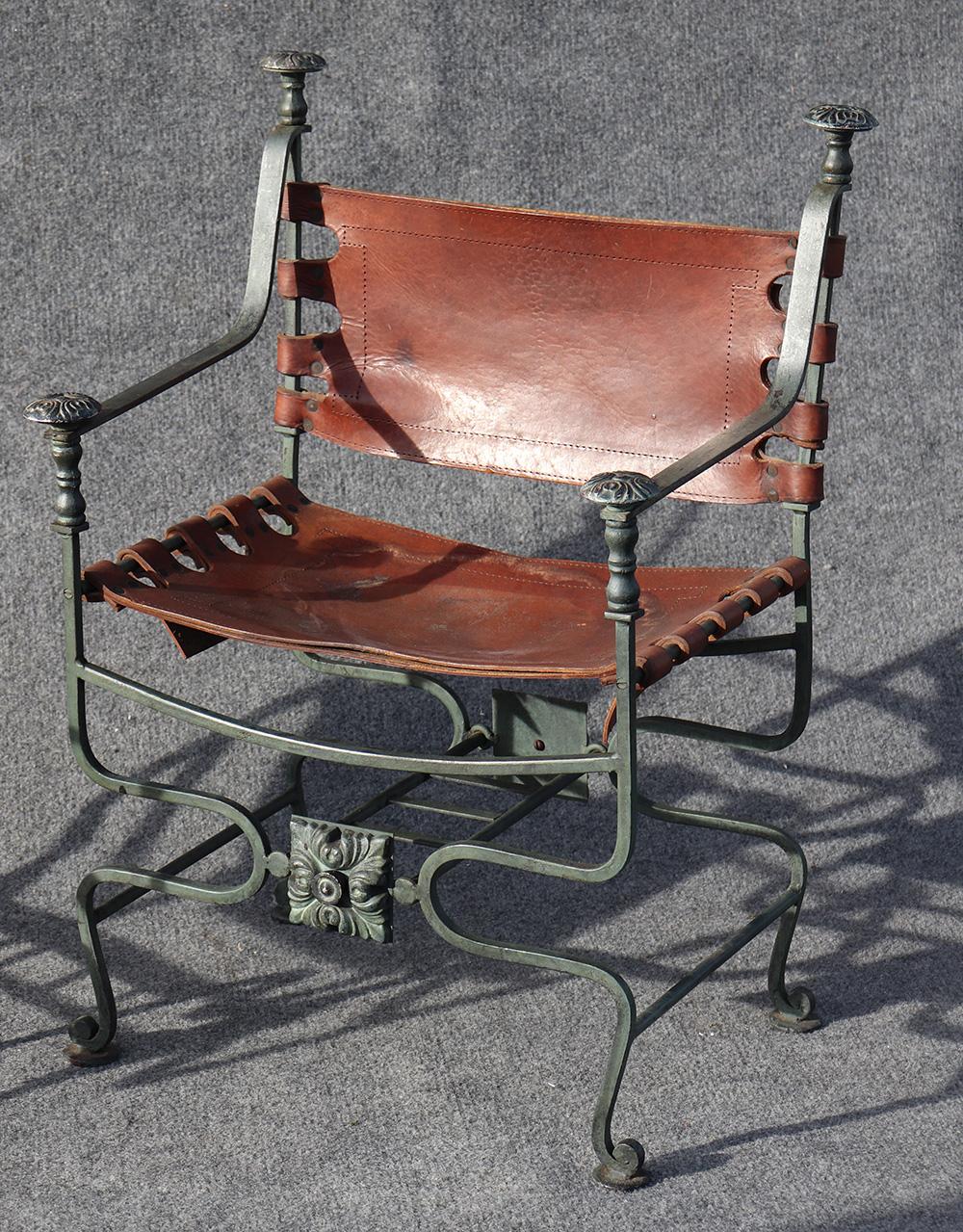 Regency Pair of Italian Bronze and Iron Dante Savonarola Chairs