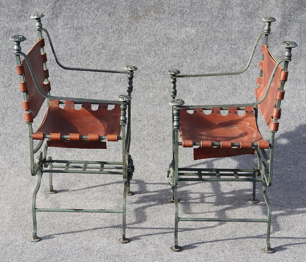Pair of Italian Bronze and Iron Dante Savonarola Chairs 2
