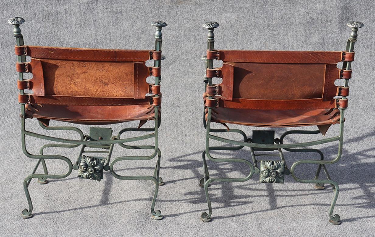 Pair of Italian Bronze and Iron Dante Savonarola Chairs 3