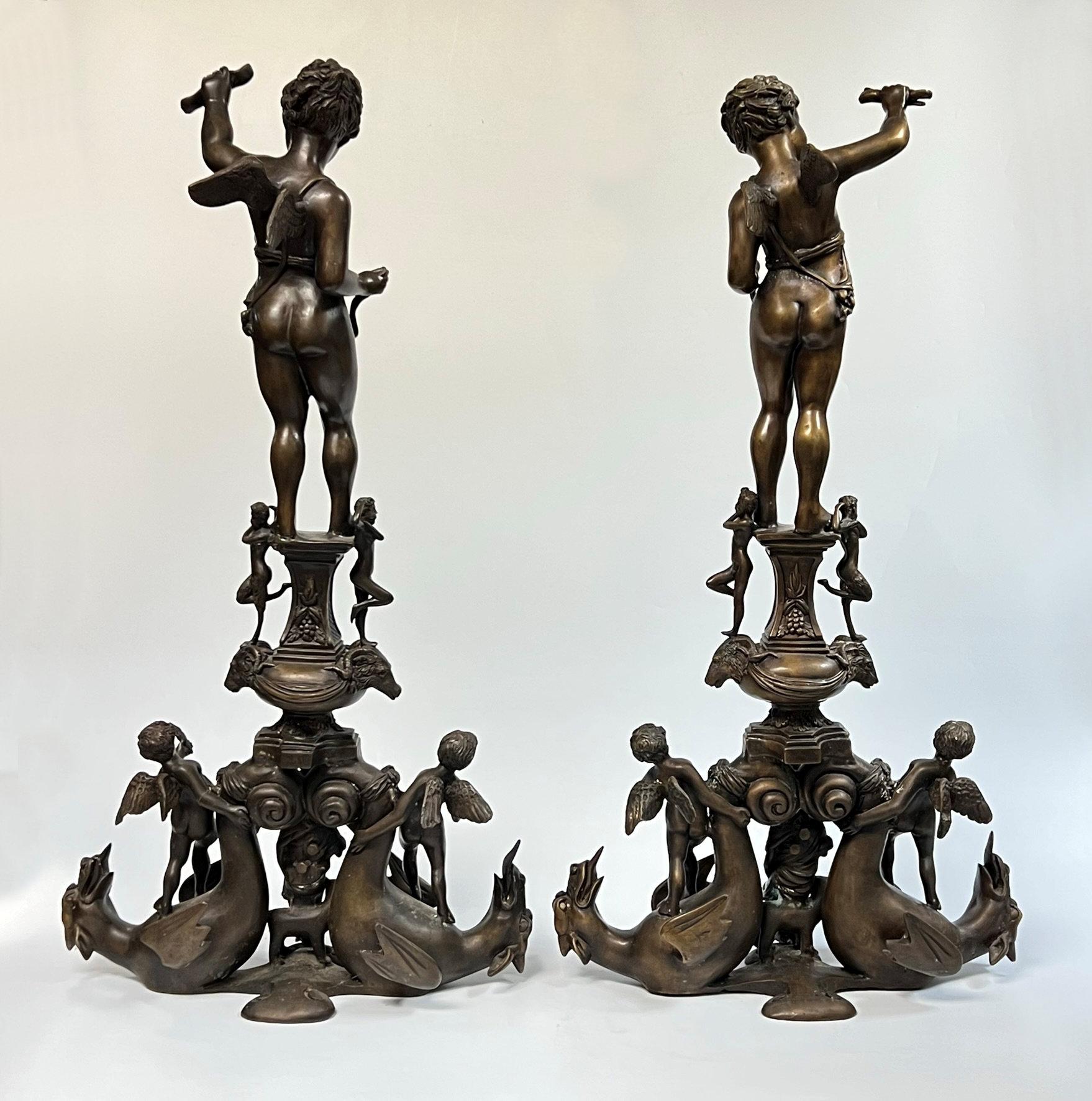 Pair Italian Bronze Chenets in Renaissance Style For Sale 7