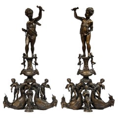 Paire de chenets italiens en bronze de style Renaissance