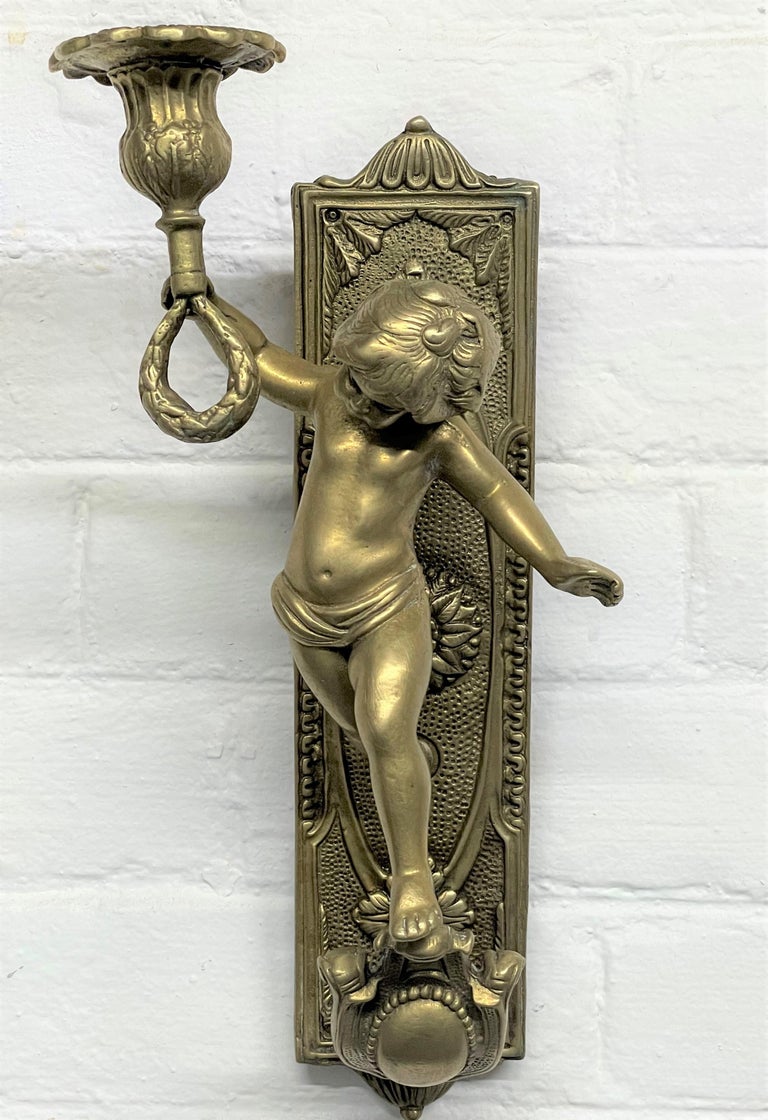 Italian Bronze Pair Cherub Sconces For Sale at 1stDibs