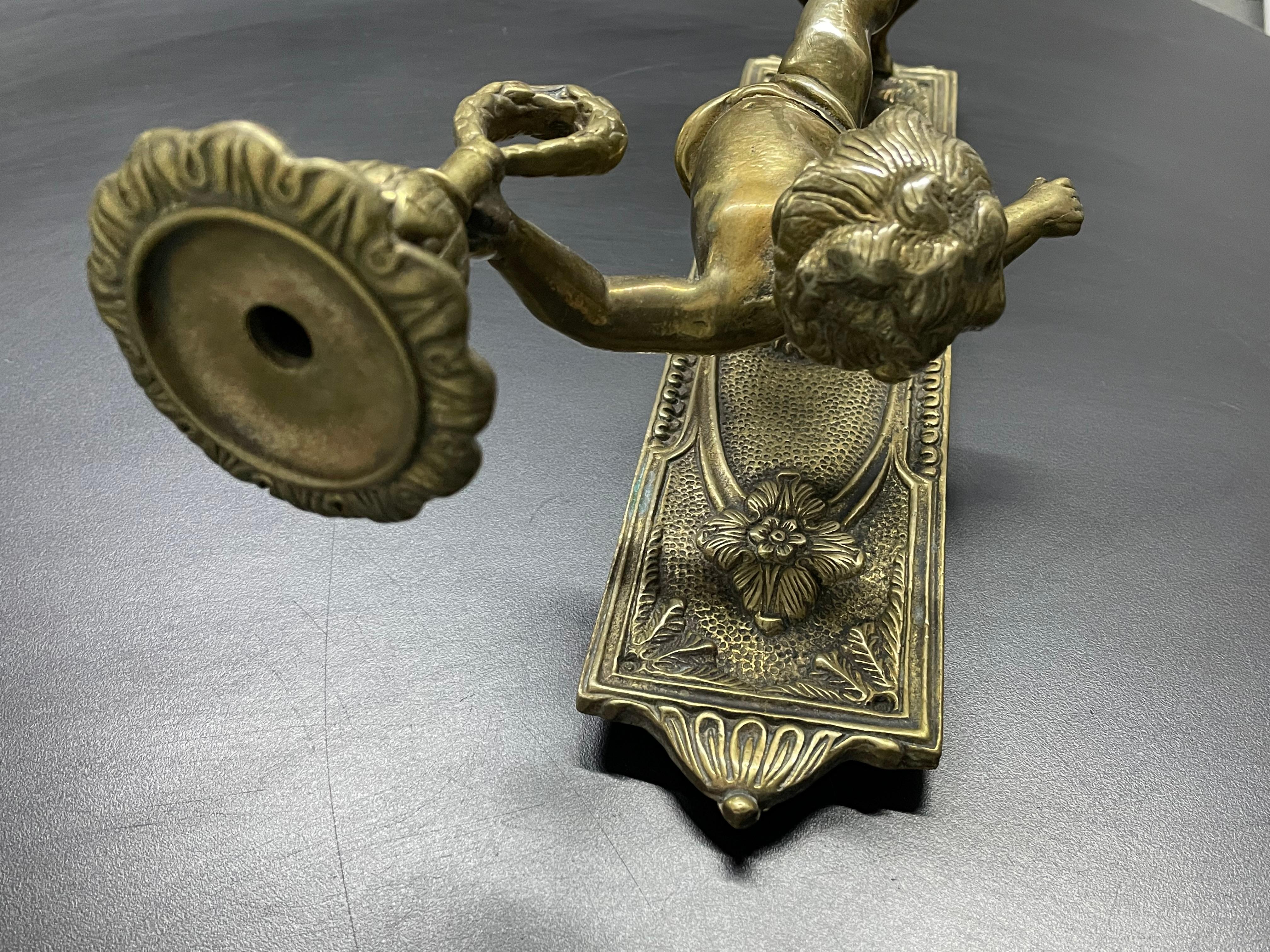 Neoclassical  Italian Bronze Pair Cherub Sconces For Sale