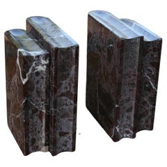 Pair Italian Marble Burgundy and White 'Book' Bookends