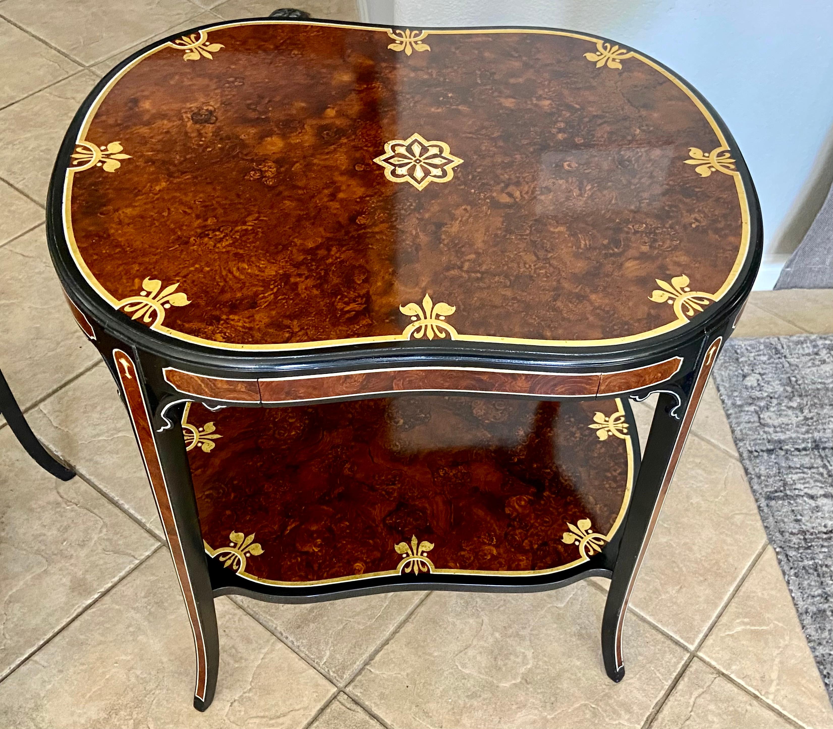 Pair Italian Burl Wood 2 Tier End Side Tables 9