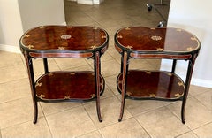 Pair Italian Burl Wood 2 Tier End Side Tables