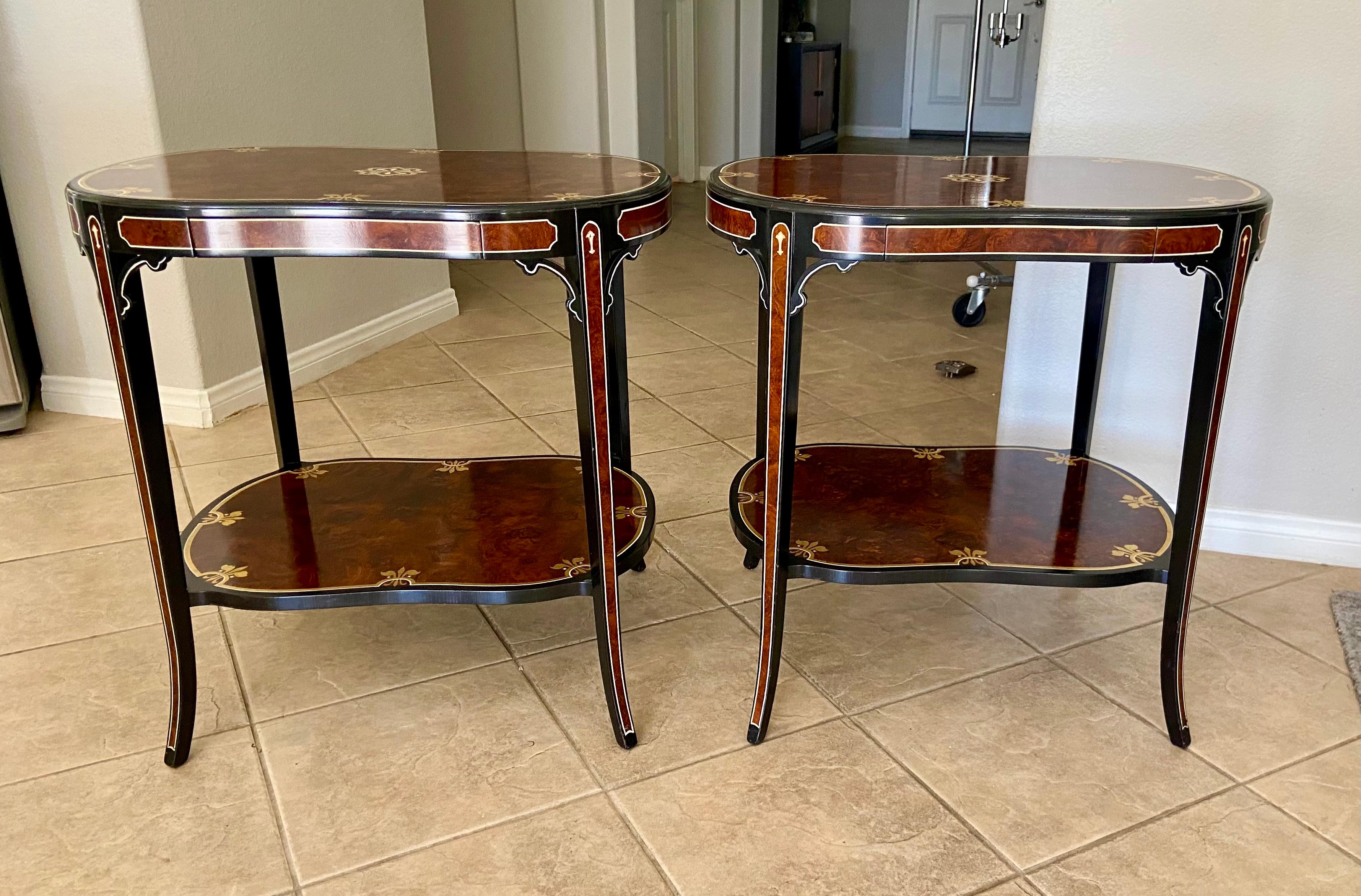 Mid-20th Century Pair Italian Burl Wood 2 Tier End Side Tables