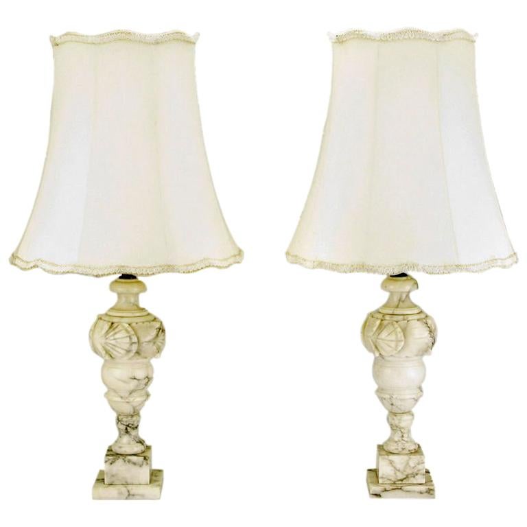Pair Italian Carrara Marble Table Lamps With Shell Motif ...