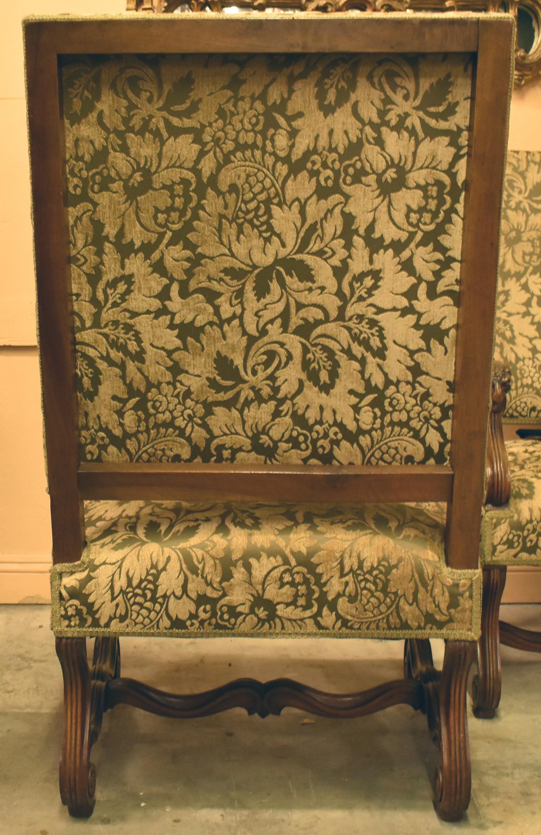 Wood Pair of Italian Carved Walnut Armchairs, 19th Century