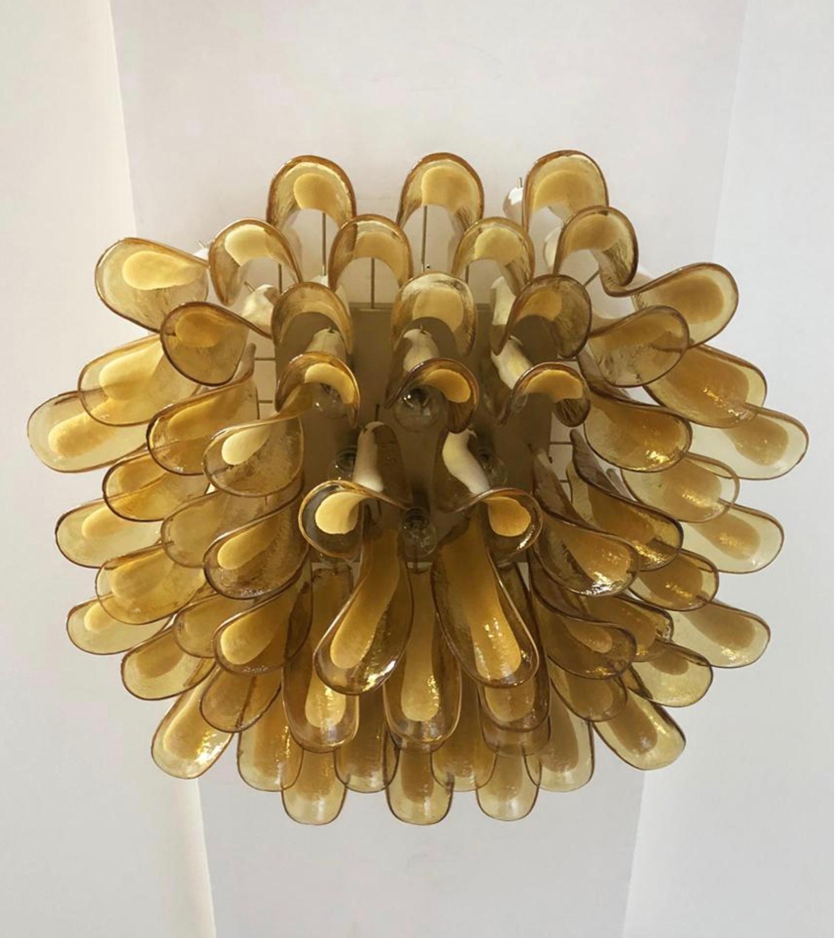 Pair Italian Ceiling Lamp, Glass Petal, Murano For Sale 6