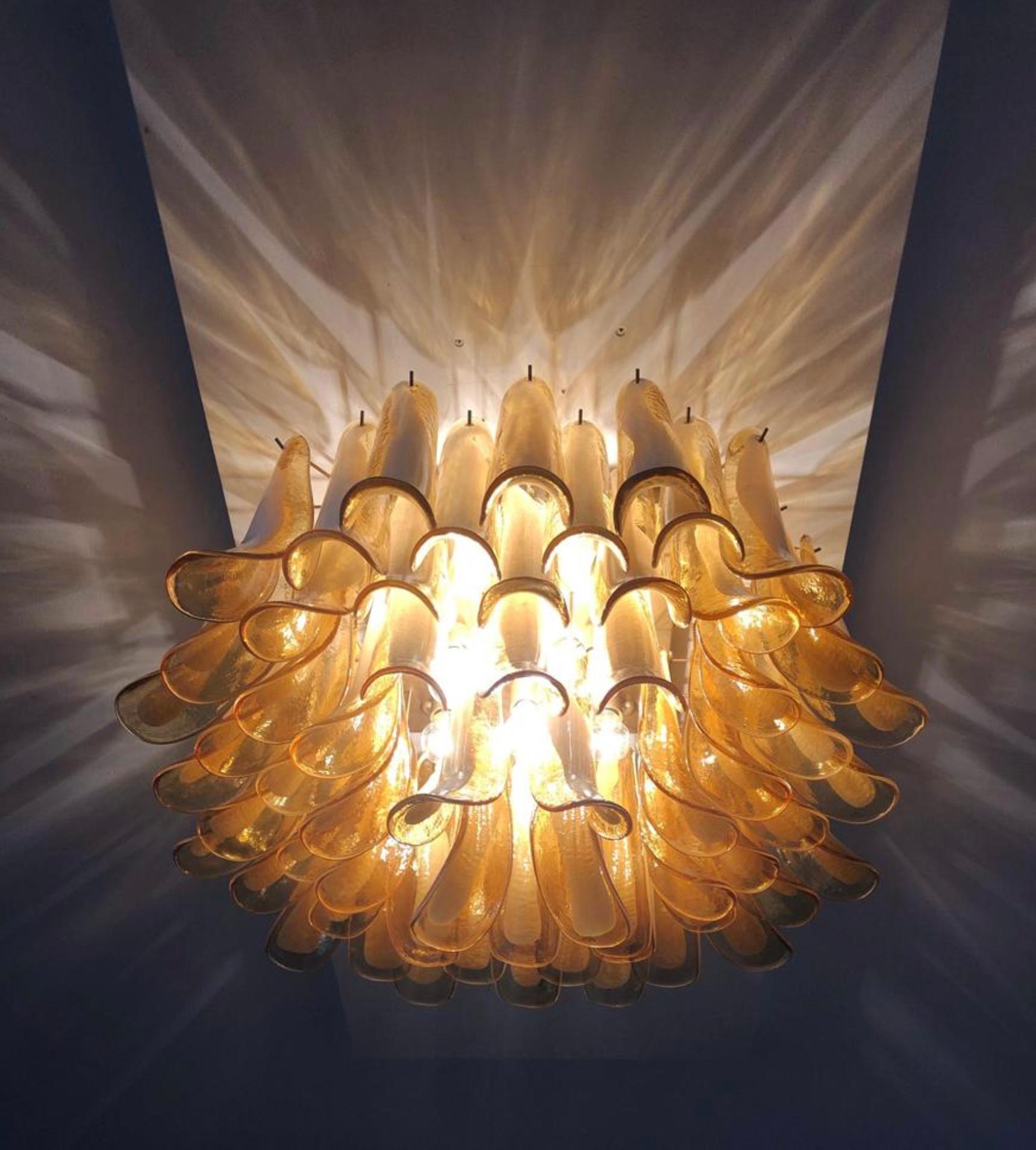 Pair Italian Ceiling Lamp, Glass Petal, Murano For Sale 8