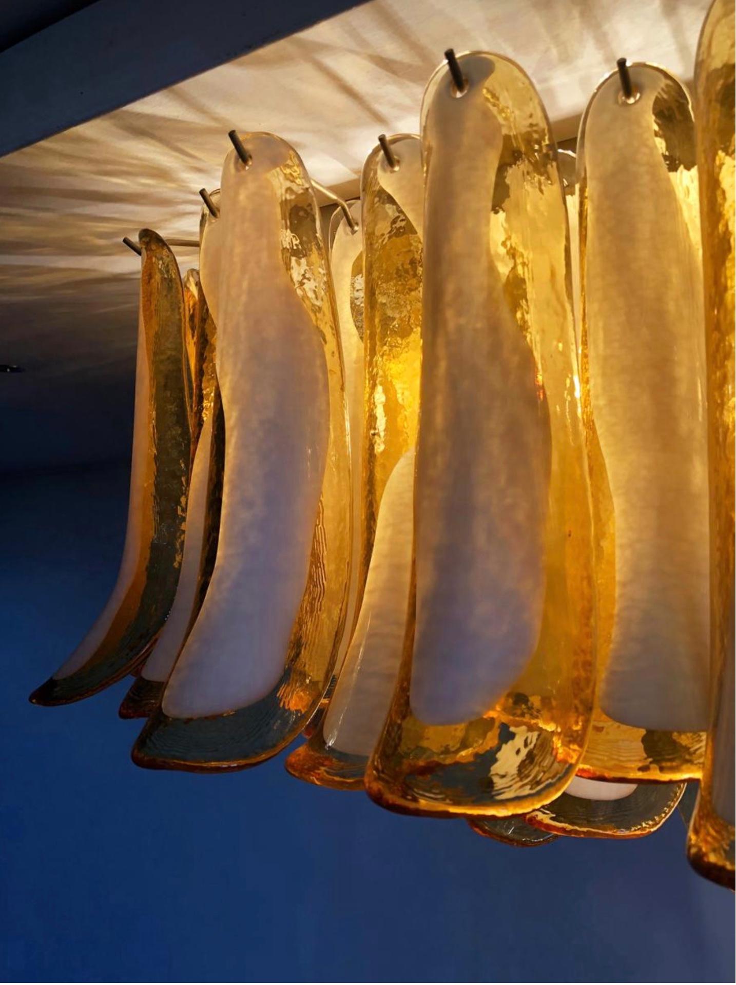 Pair Italian Ceiling Lamp, Glass Petal, Murano For Sale 10