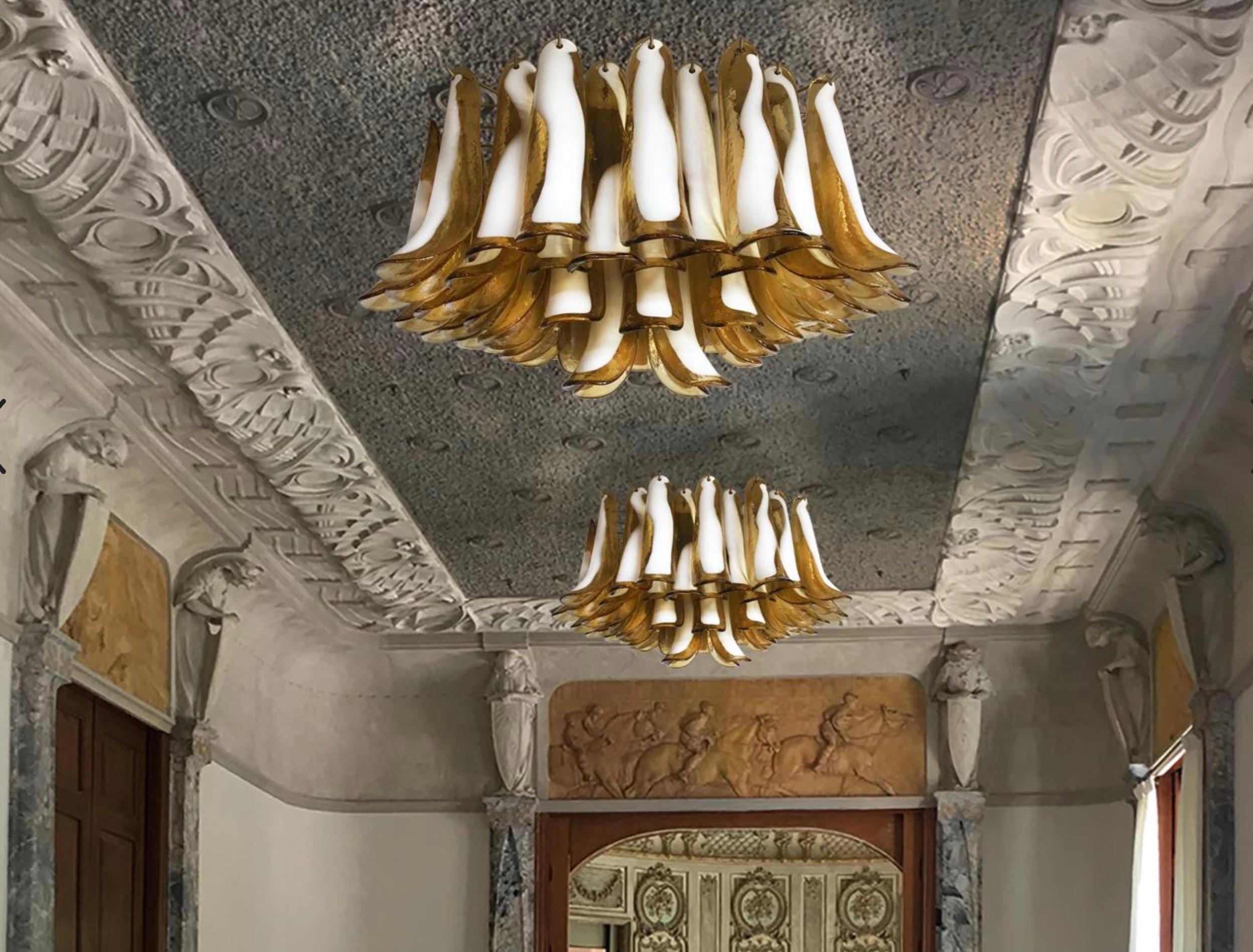 Pair Italian Ceiling Lamp, Glass Petal, Murano For Sale 11