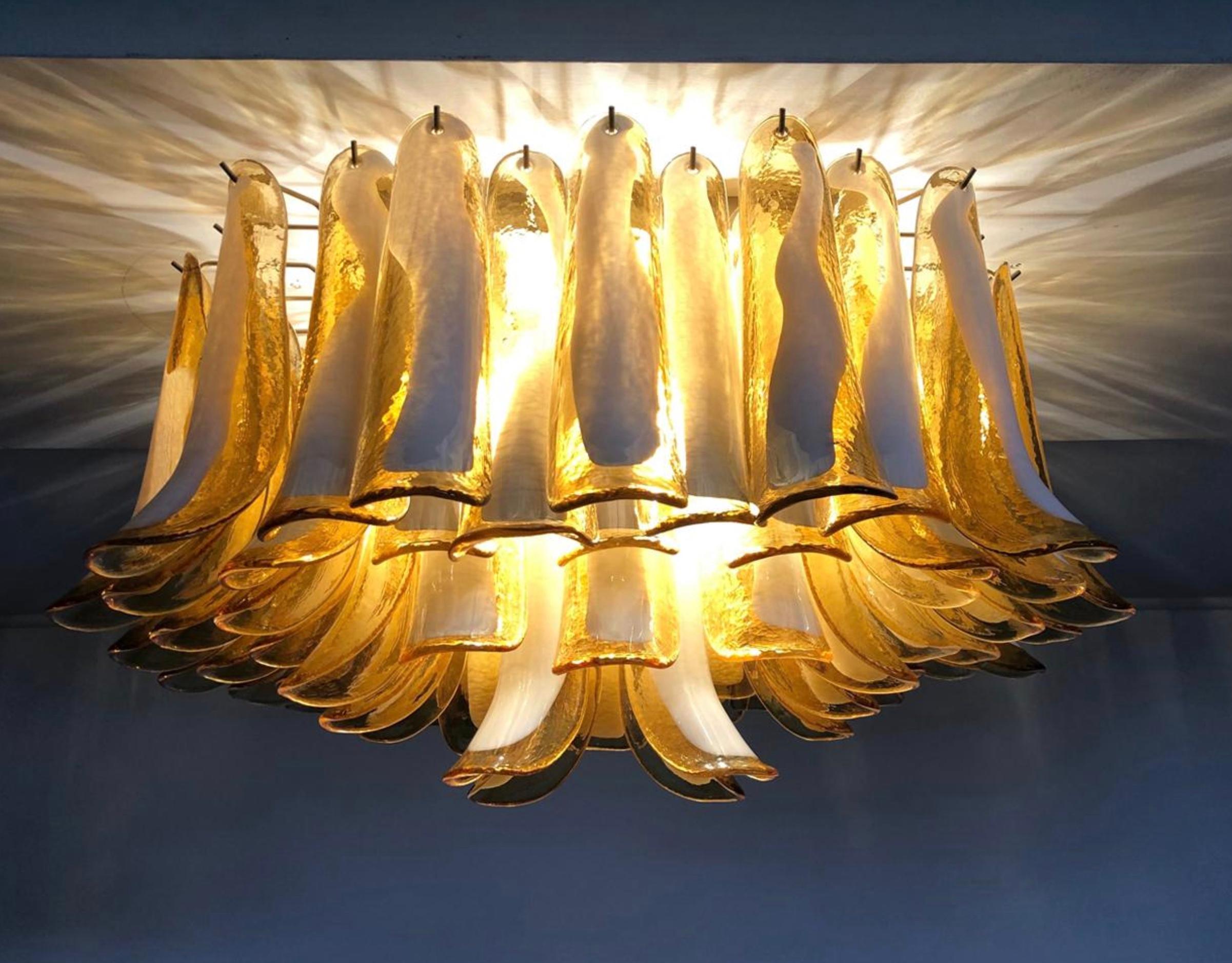 Pair Italian Ceiling Lamp, Glass Petal, Murano For Sale 12